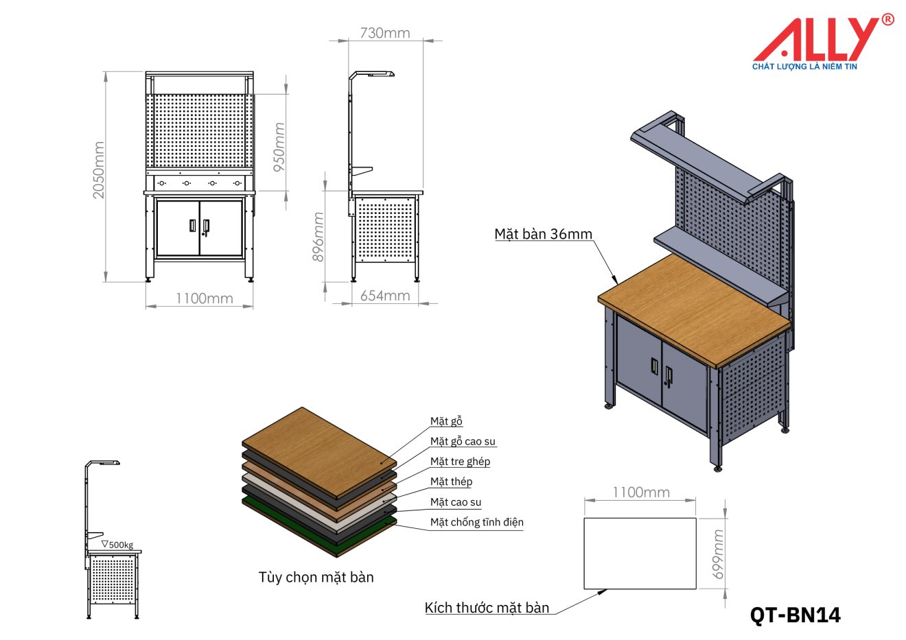 Bản vẽ bàn thao tác ALLY QT-BN14