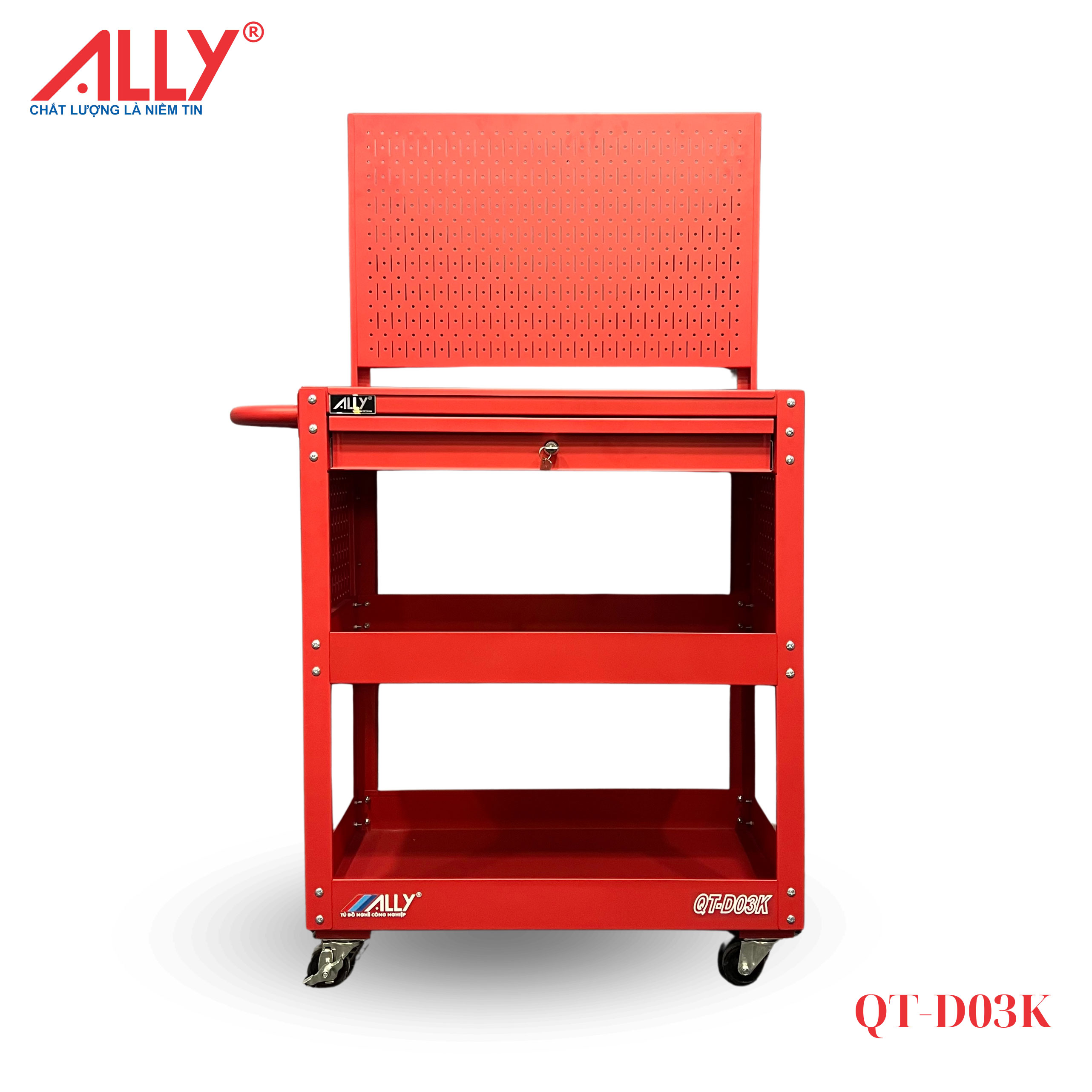 Xe đẩy dụng cụ 3 ngăn có ngăn kéo QT-D03K 5 Xe đẩy đồ nghề ALLY QT-D03K màu đỏ